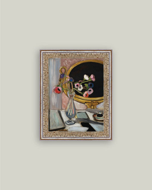 Anemone and Mirror Framed Antique Art: 8x10