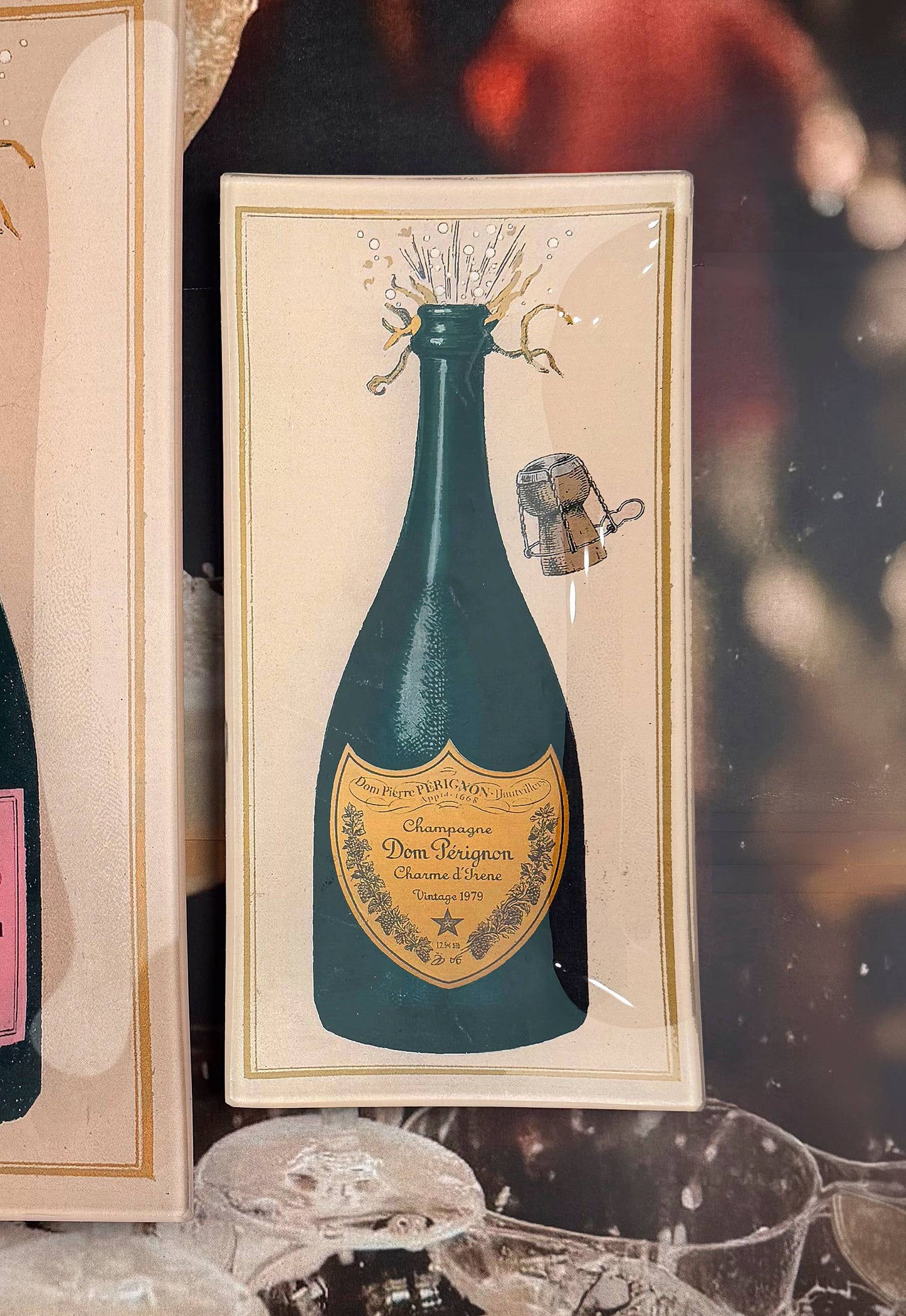 Dom Pérignon Brut Champagne Glass Decoupage Tray: 4"x 9"