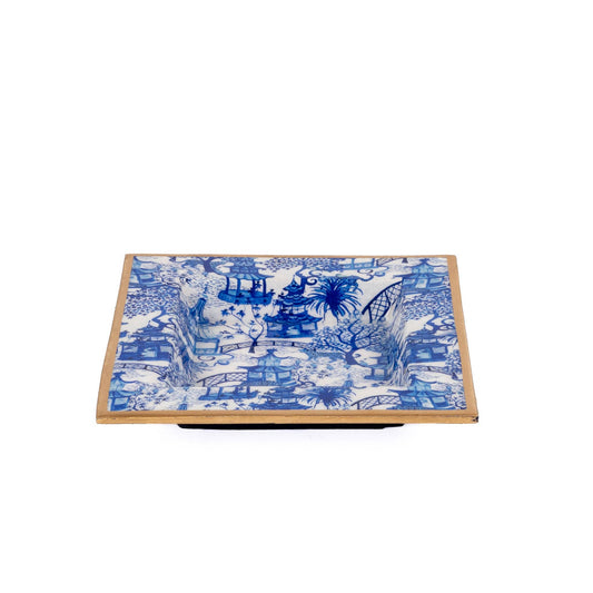Garden Party Enameled Tori Trinket Tray - White & Blue: White & Blue