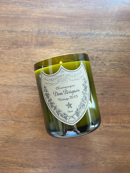 Recycled Dom P Bottle - Vintage Label Candle: Amber/Sandalwood/Leather