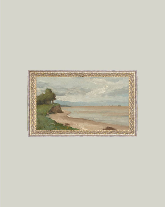 Beach Near Etretat Framed Antique Art: 12x7