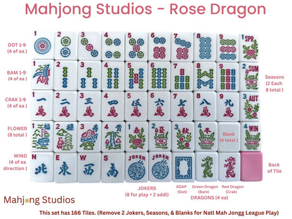 Mahjong Studios – Rose Dragon American Mahjong Bundle Tile Set (166 Tiles): Tiles +Dice & Instructions Only