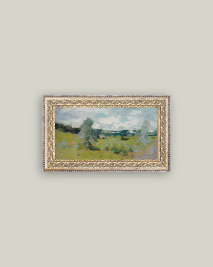Abstract Landscape Framed Antique Art: 12x7