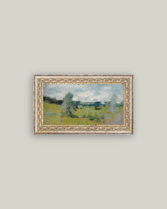 Abstract Landscape Framed Antique Art: 12x7