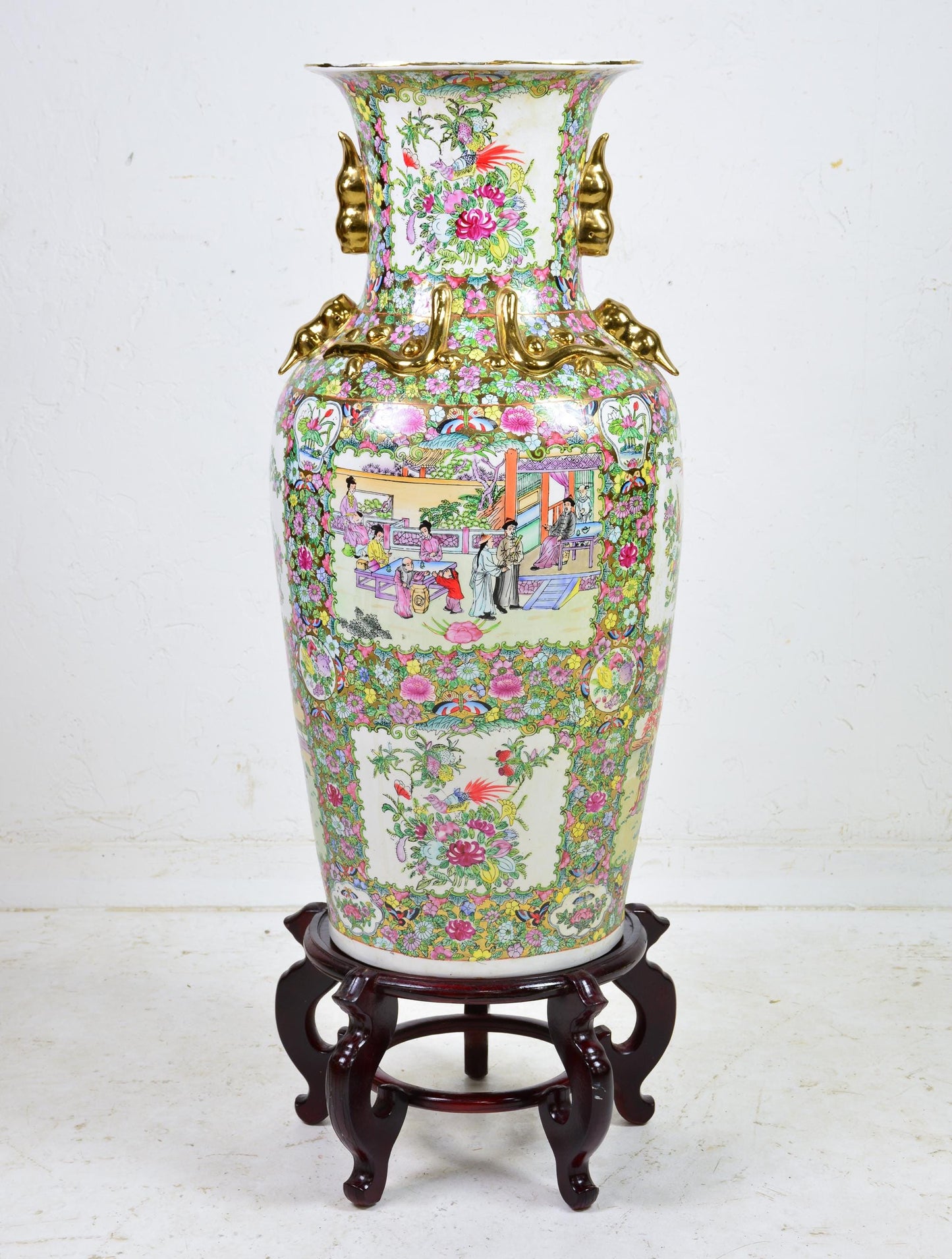 Pink Famille Vase on Stand 47h