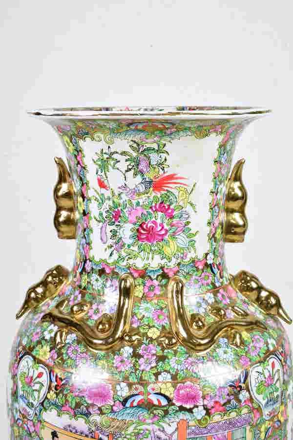 Pink Famille Vase on Stand 47h