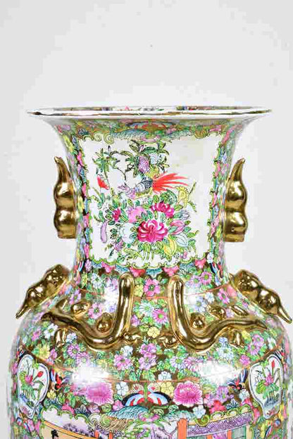 Pink Famille Vase on Stand 47h
