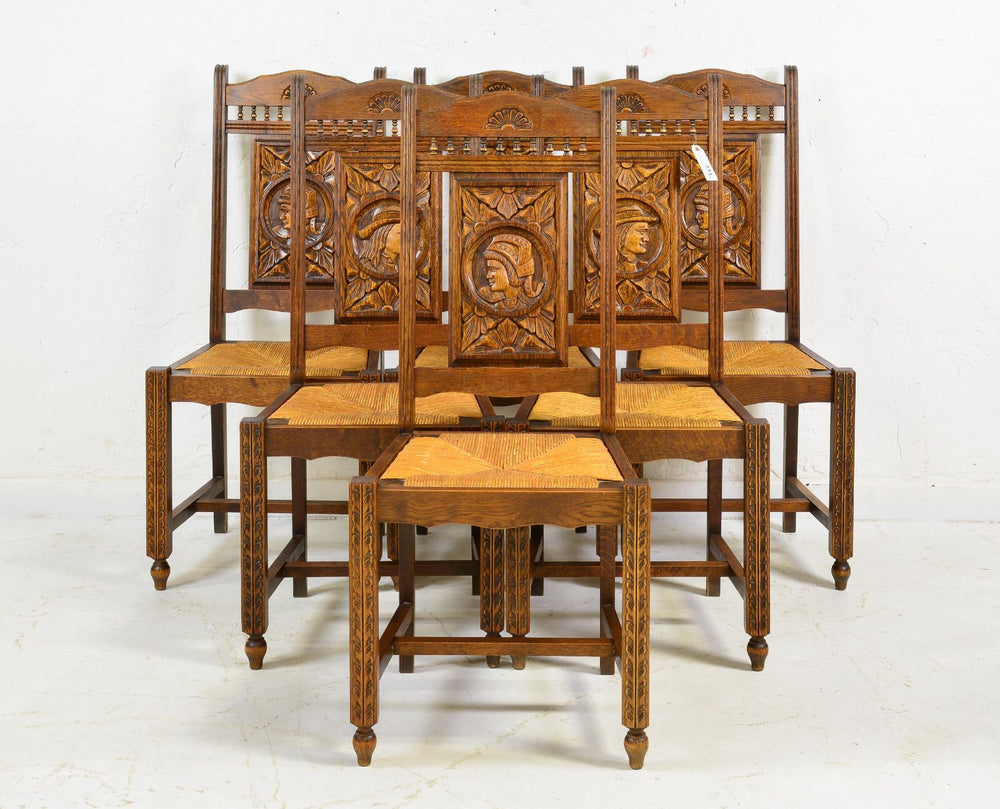 SET/6 French Oak Chairs 19x17x43h