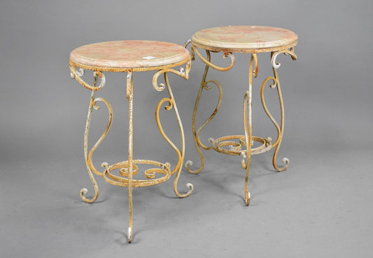 PAIR Marble/Iron Tables 23dia30h