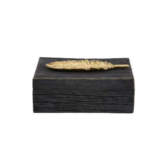Faux Wood Box w/ Feather