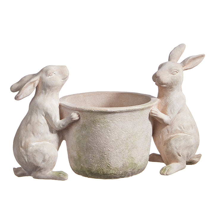rabbit planter pot Rabbits w/ Flower Pot 15.5" – Scissortail Marketplace