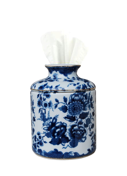 B&W Floral Tissue Holder 7"h
