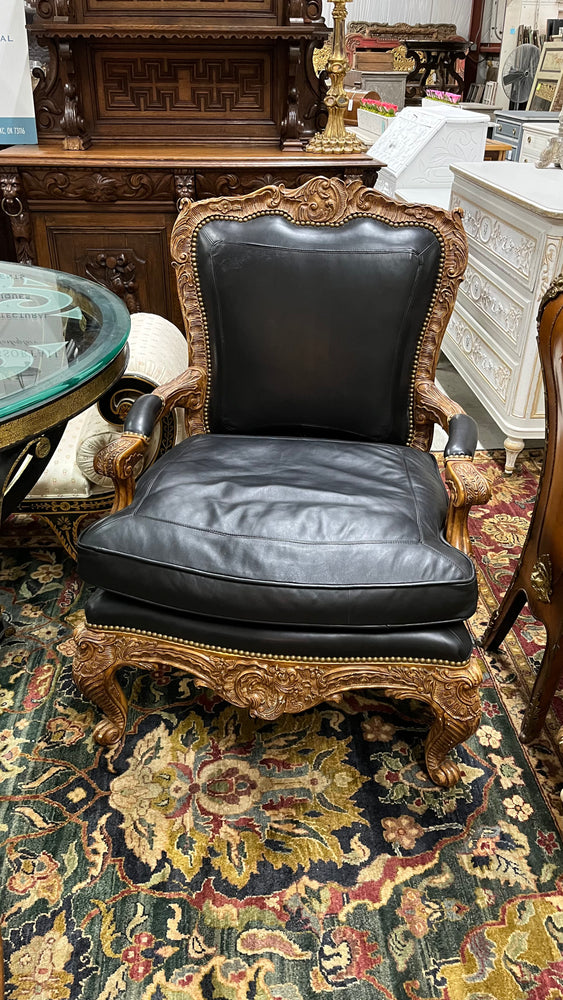 PAIR Blk Leather Chairs 34x32x44h