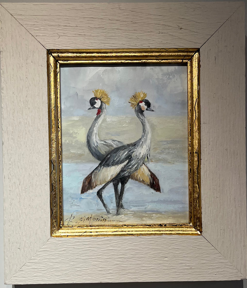 2 Gray Cranes ORIG Oil 14x16